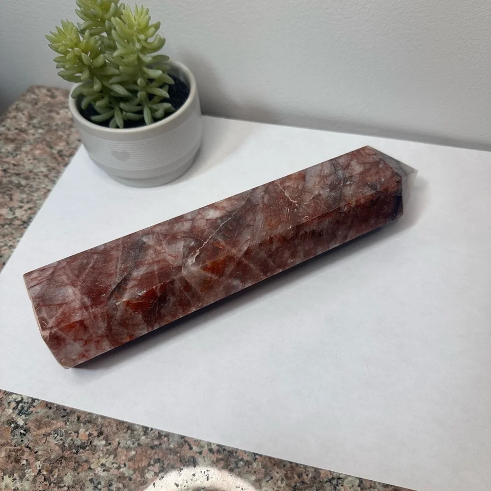 Huge Beautiful Fire Quartz Crystal Tower